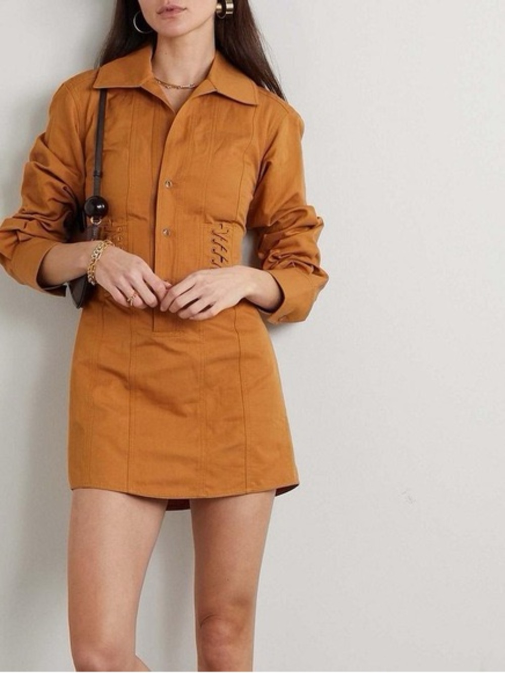 A.L.C. Women's Paisley Lace-Up Mini Dress Stretch Long Sleeves Brown Size 2